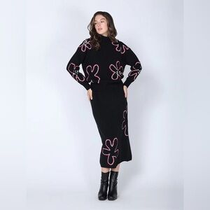 Floral Embroidered Mock Neck Sweater Set